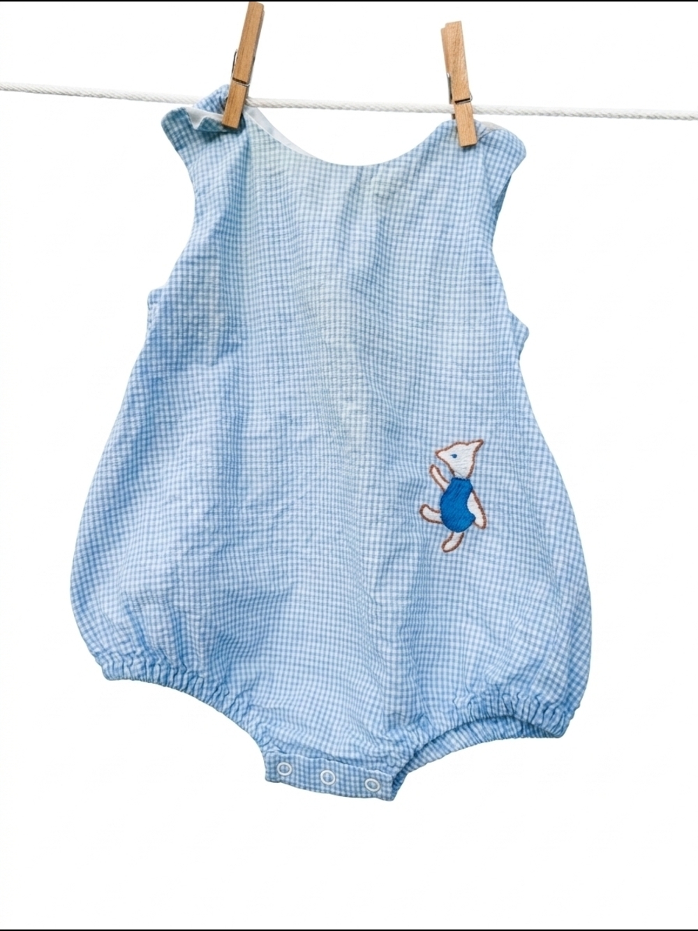 Rare Vintage 1970s Sears Pooh Ltd. Blue Gingham Seersucker Bubble Romper 24m